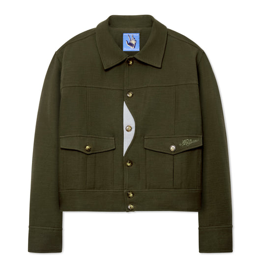 Pocket Detail Cropped Linen Coat [Forest Green]