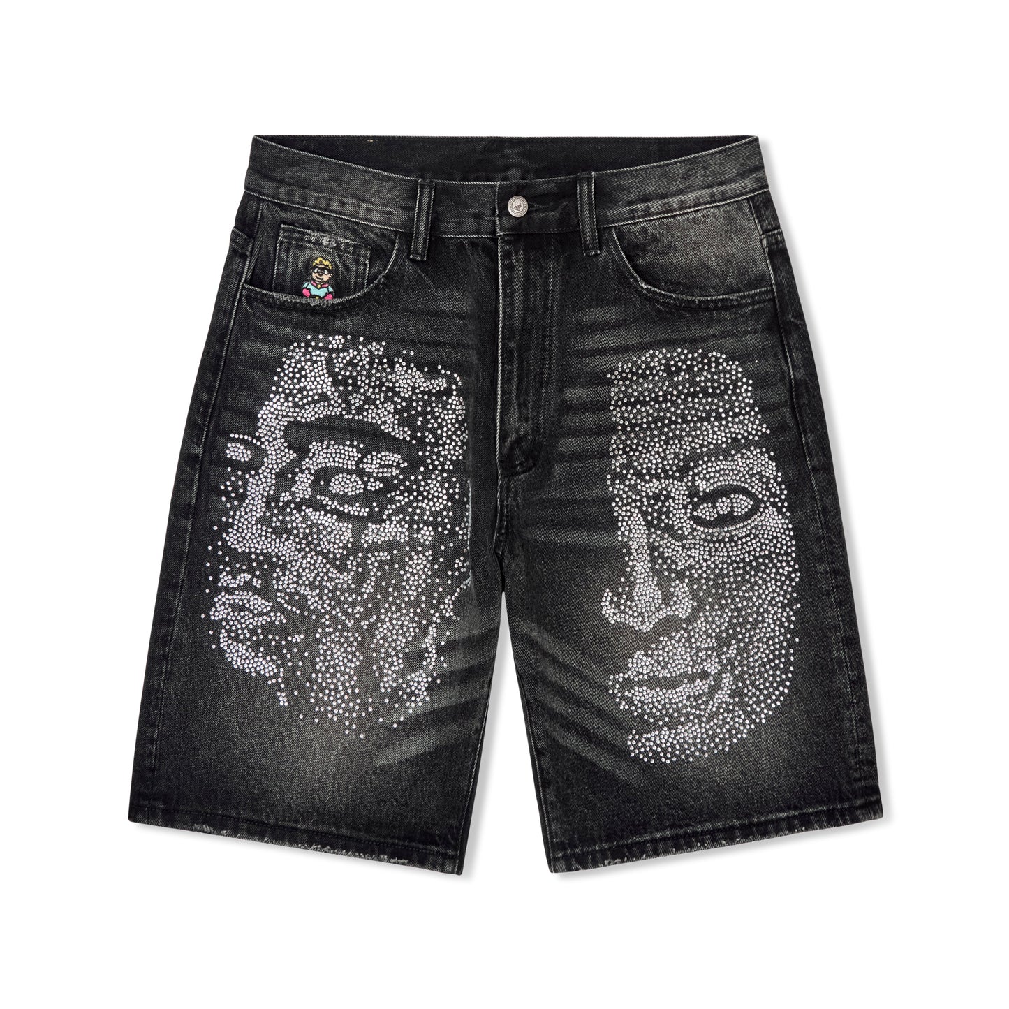 Rhinestone Face Shorts [Washed Black]