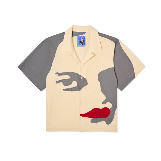 Patchwork face linen Camp Shirt [Natural / Brown]