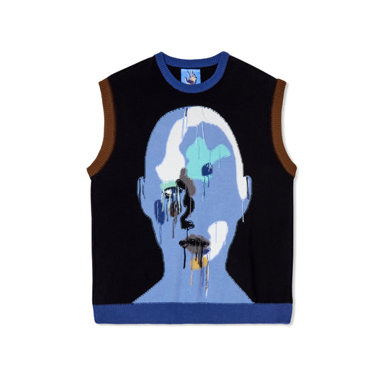Reverse Knit patchwork Face Vest [Blue/ Multi]