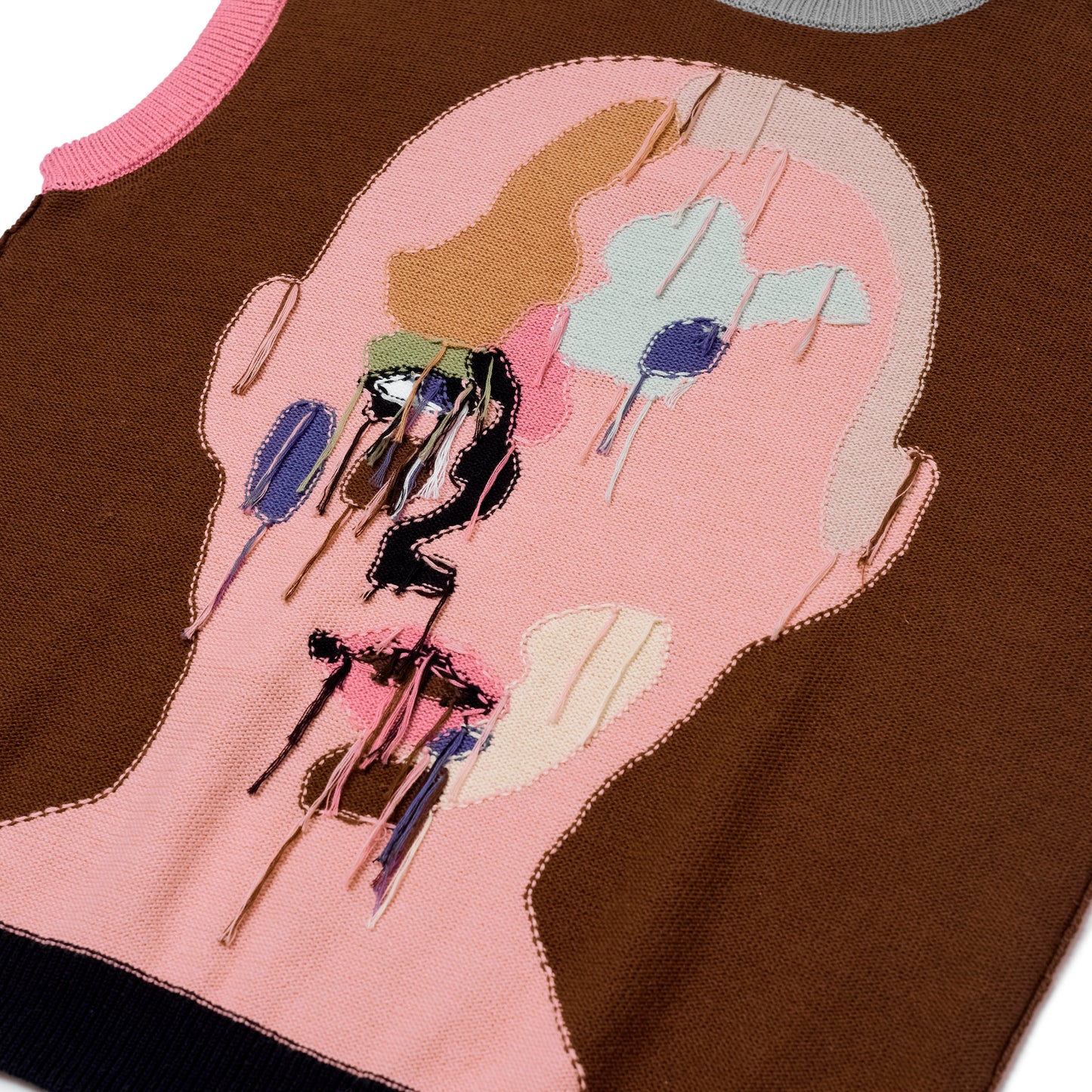 Reverse Knit patchwork Face Vest [Brown/ Multi]