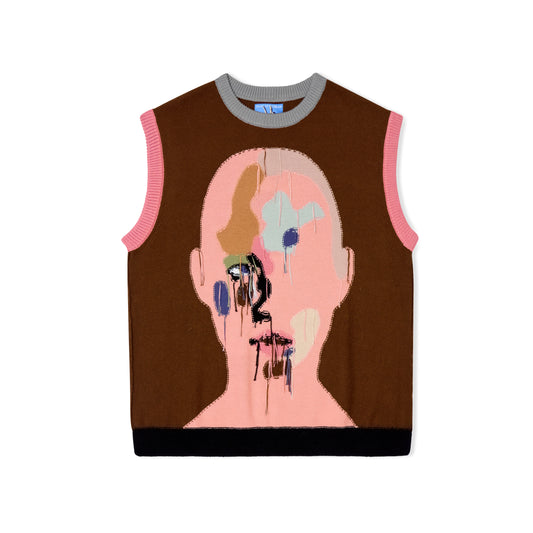 Reverse Knit patchwork Face Vest [Brown/ Multi]