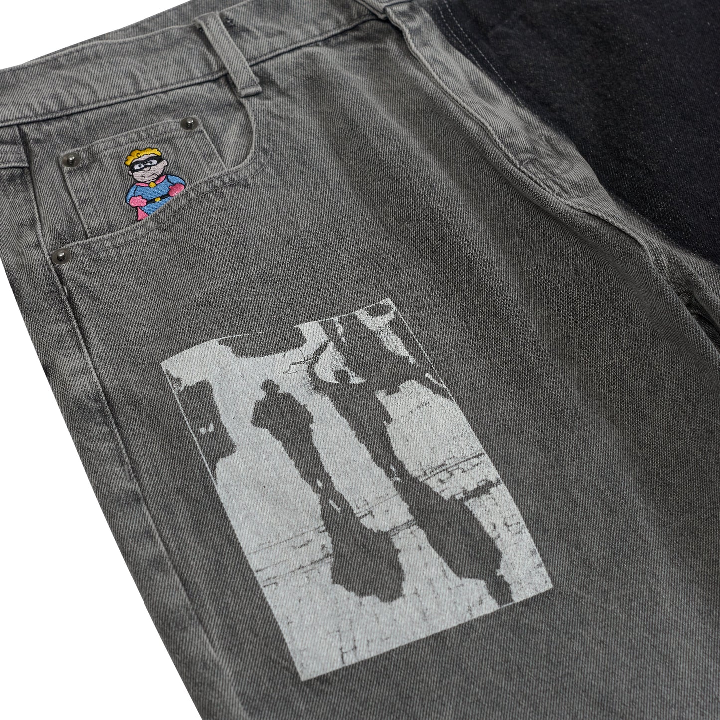 Sun Faded Denim Running Man Jeans [Gray]