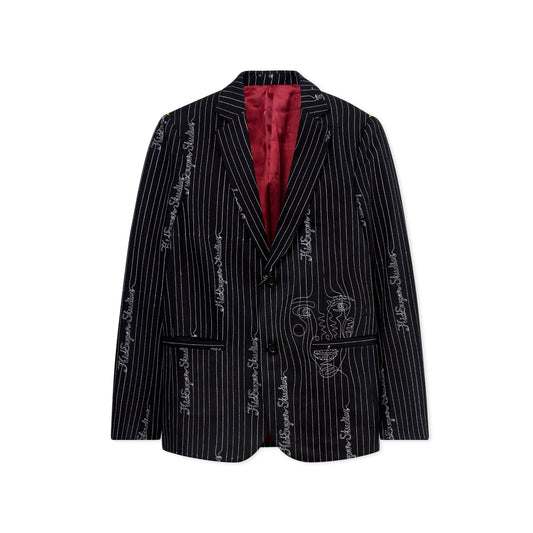 Embroidered KS Pinstripe Suit Top [Black]